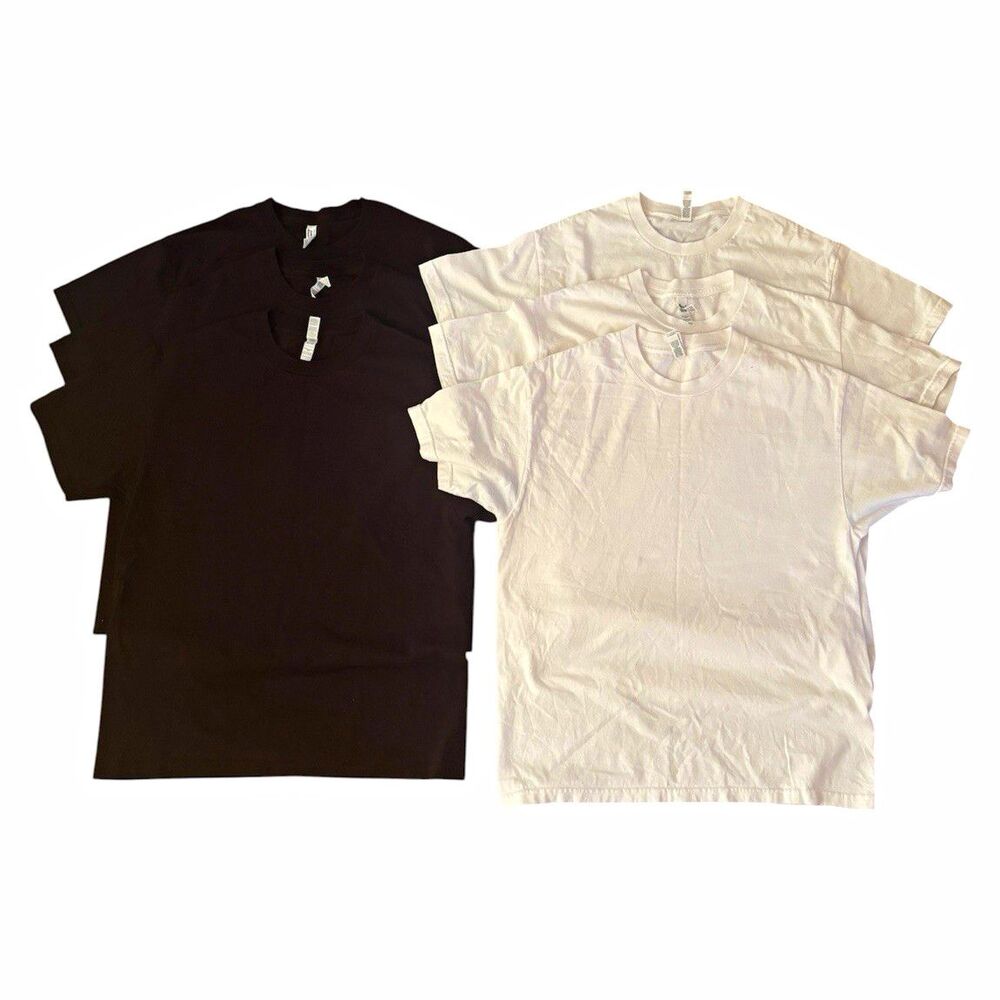 6 American Apparel 301 Heavyweight Cotton Crewneck Tee Solid Black/White L